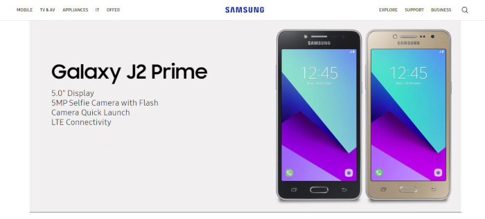 Samsung Galaxy J2 Prime (Source: Samsung)