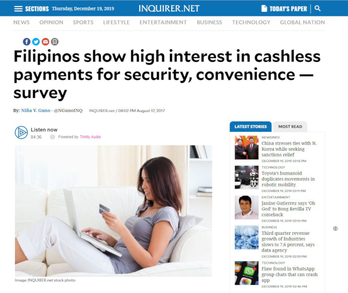 Filipinos have recently shown interest in cashless payments (Source: Inquirer.net)